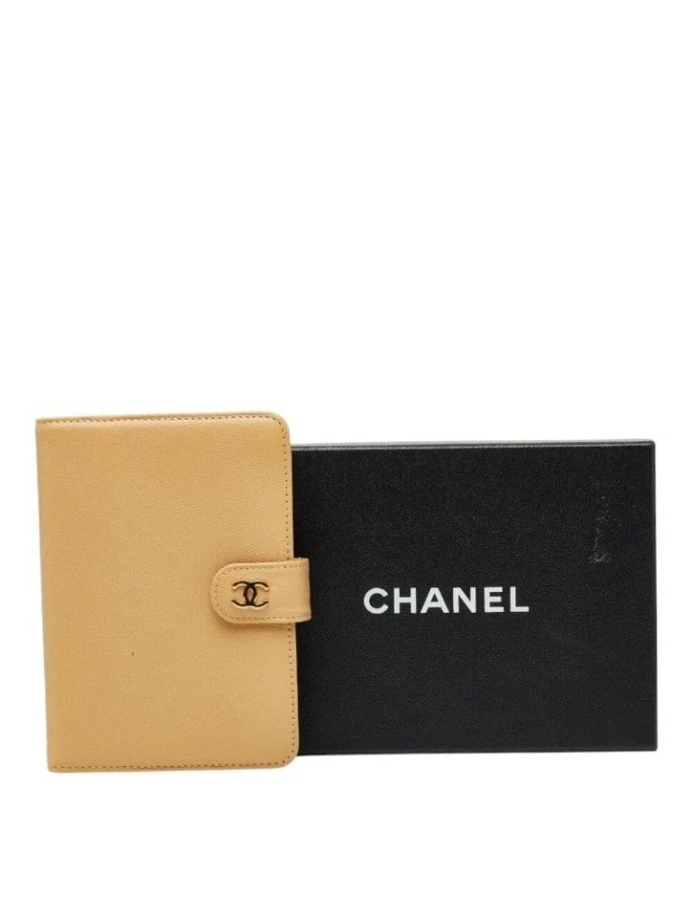 Chanel CC Logo Agenda Notebook Cover Beige Leather